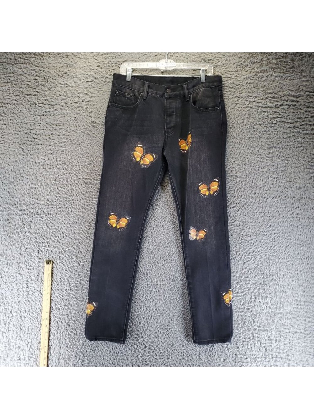Mnml Jeans Womens Size 32 Black Monarch Butterfly Button Fly Denim *Read*